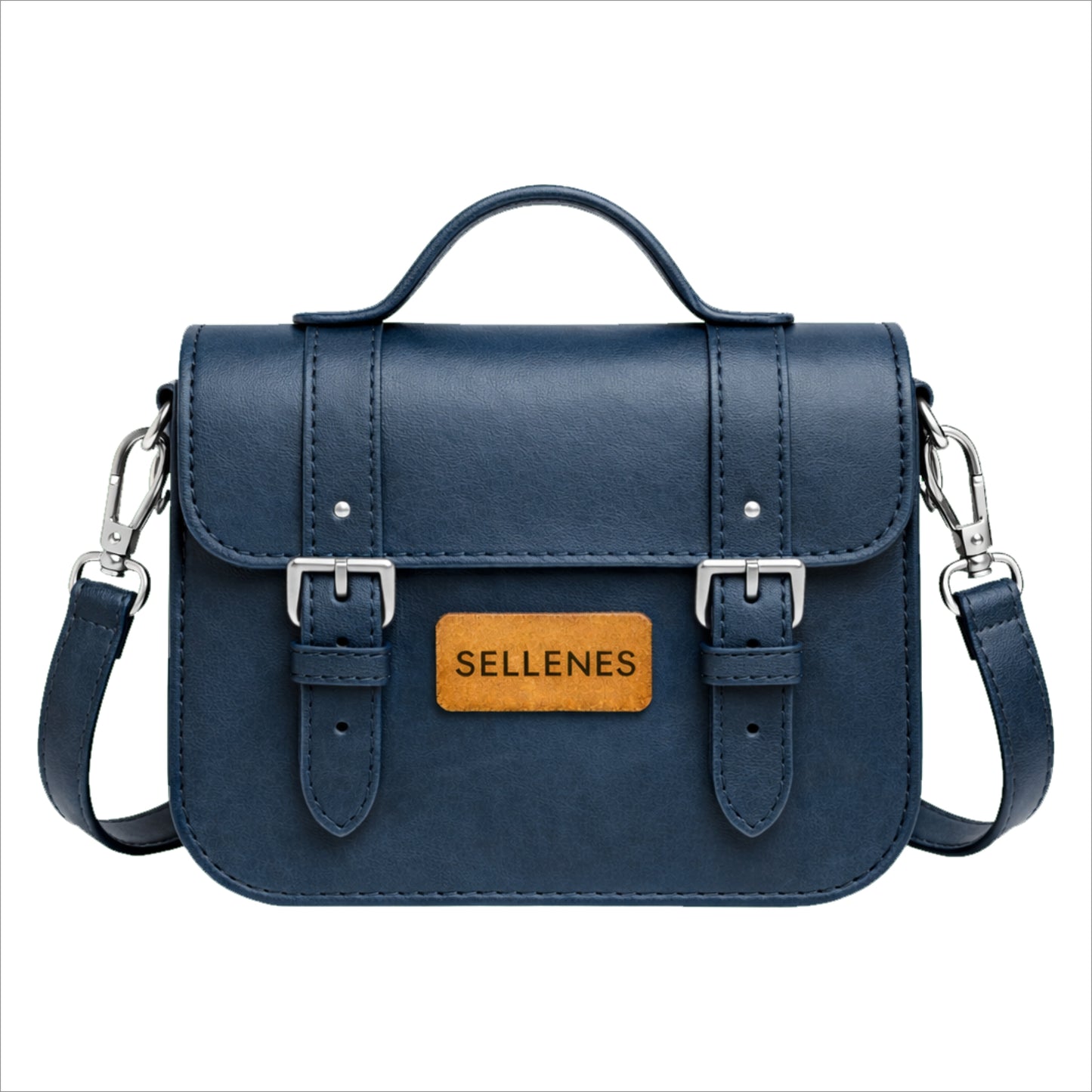 BirkBag by Sellenes - satchel handbag made in premium navy leather crossbody bag handcrafted in limited edition