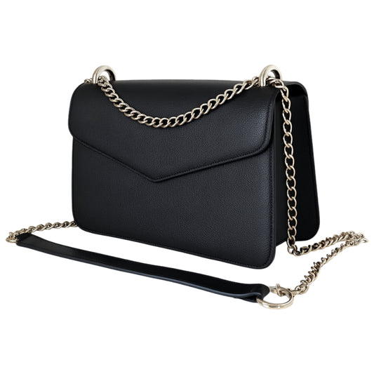 Moons Black Luxury structurated bag by Sellenes made in premium texturated leather with gold elegant chain