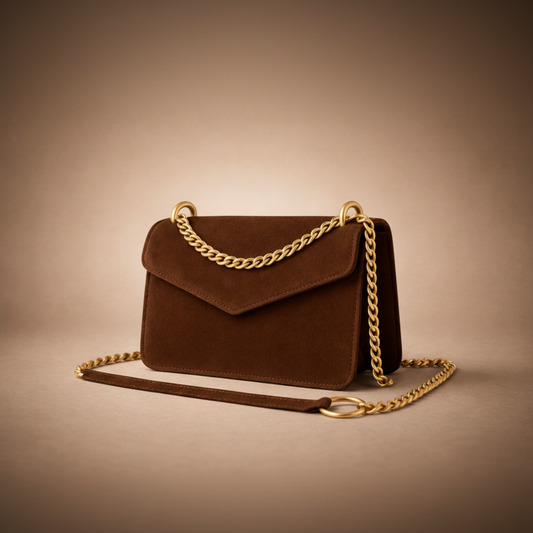 Moons Suede Brown - elegant brown suede crossbody bag