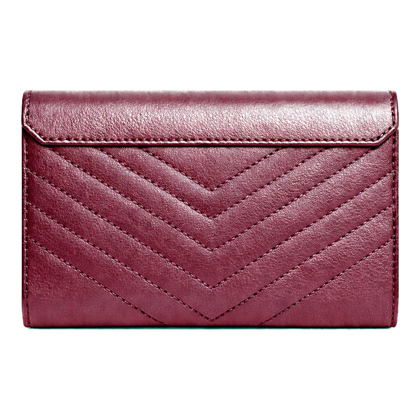 Valeya luxury clutch by Sellenes back view image, with iconic Sellenes chevron stitches in red leather