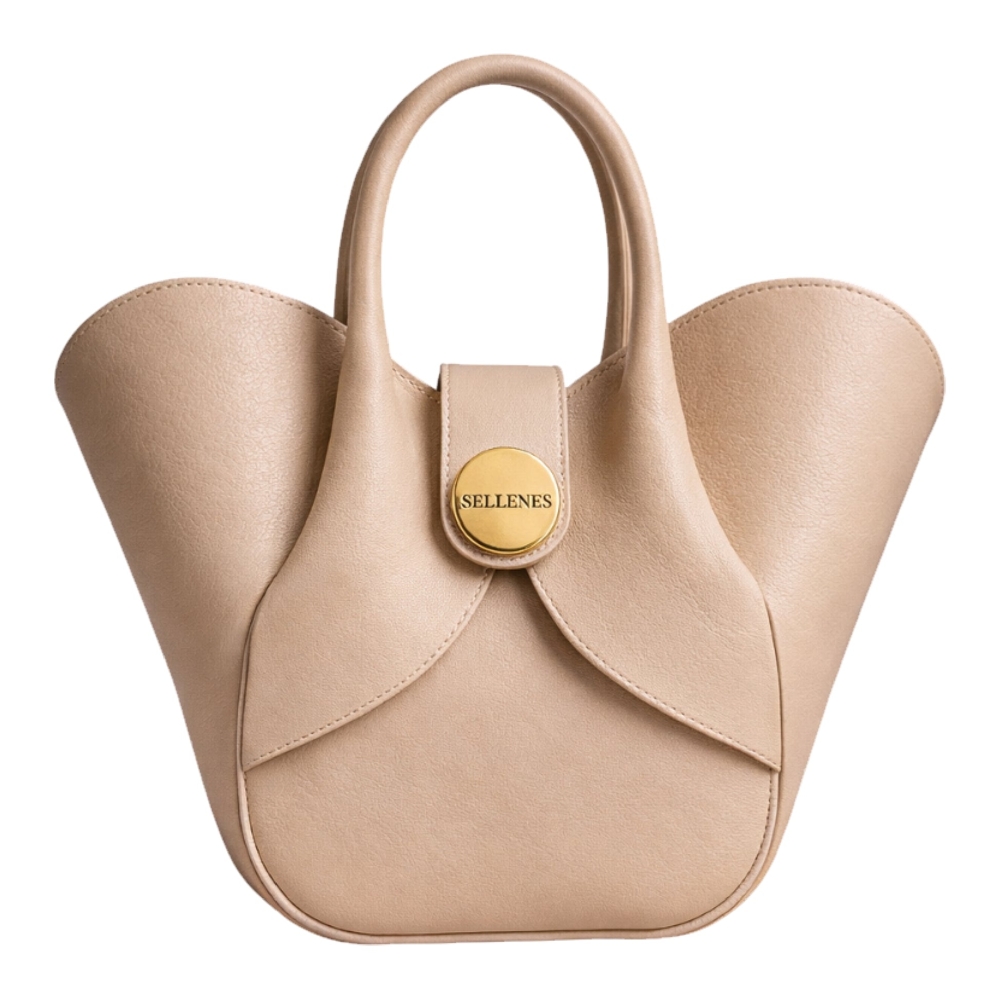 Aalyah by Sellenes - luxury handbag, made in premium off-white leather, with architectural design and gold hardware