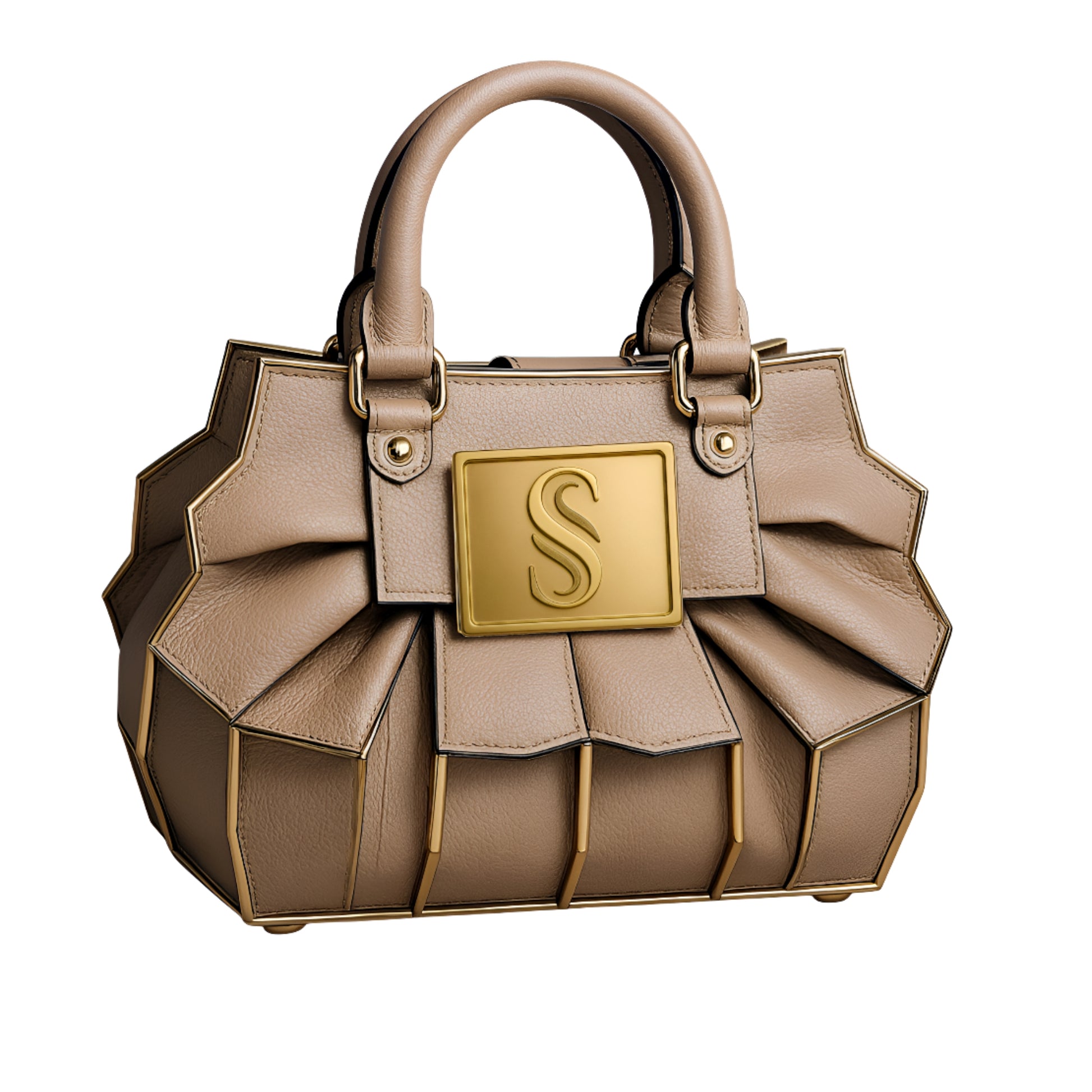 Althea Beige handbag with a gold plated Sellenes logo