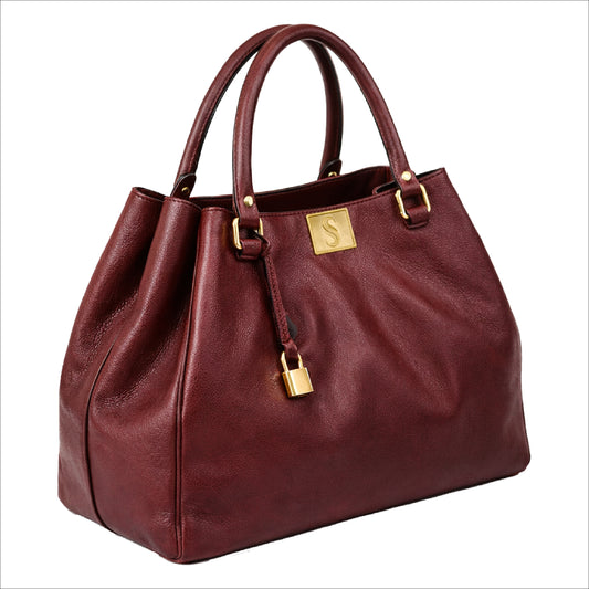 Alya by Sellenes - Luxury leather handbag for office or dayout outfits. handcrafted in premium bordeaux leather in limited edition