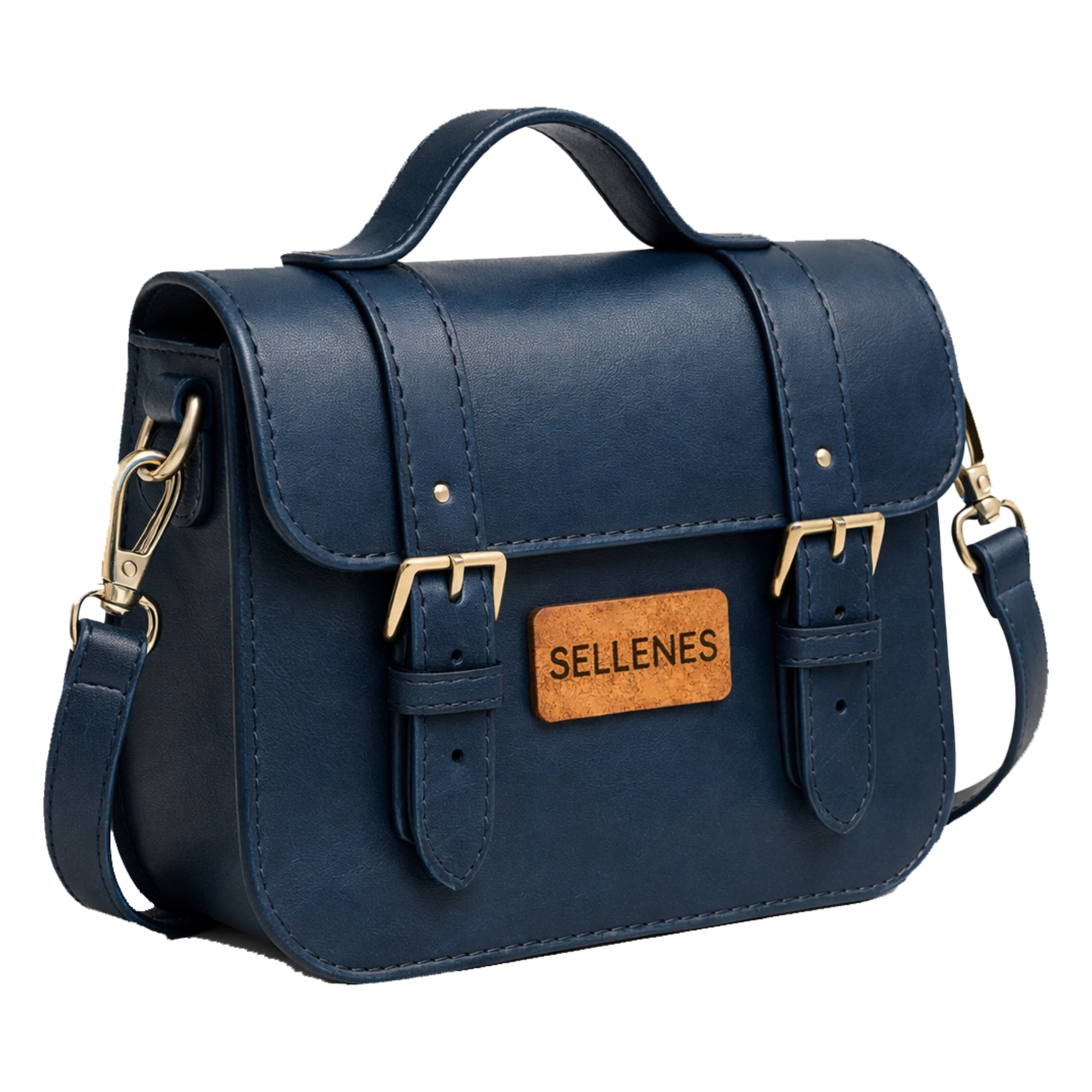 Sellenes BirkBag: A luxury navy premium leather satchel handbag handcrafted in limited edition