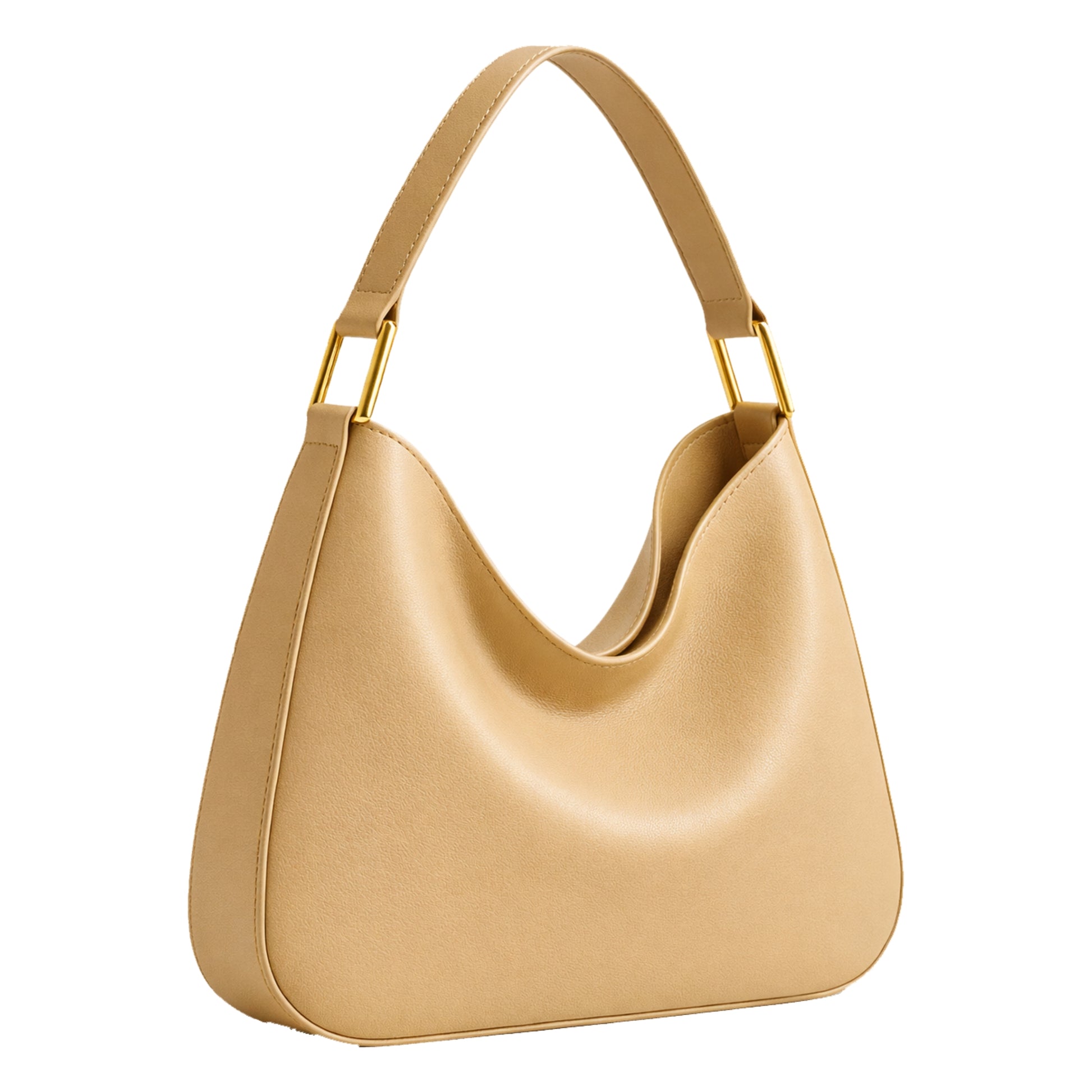Sellenes Brooke cream beige luxury hobo bag with a curved soft structure and single leather strap