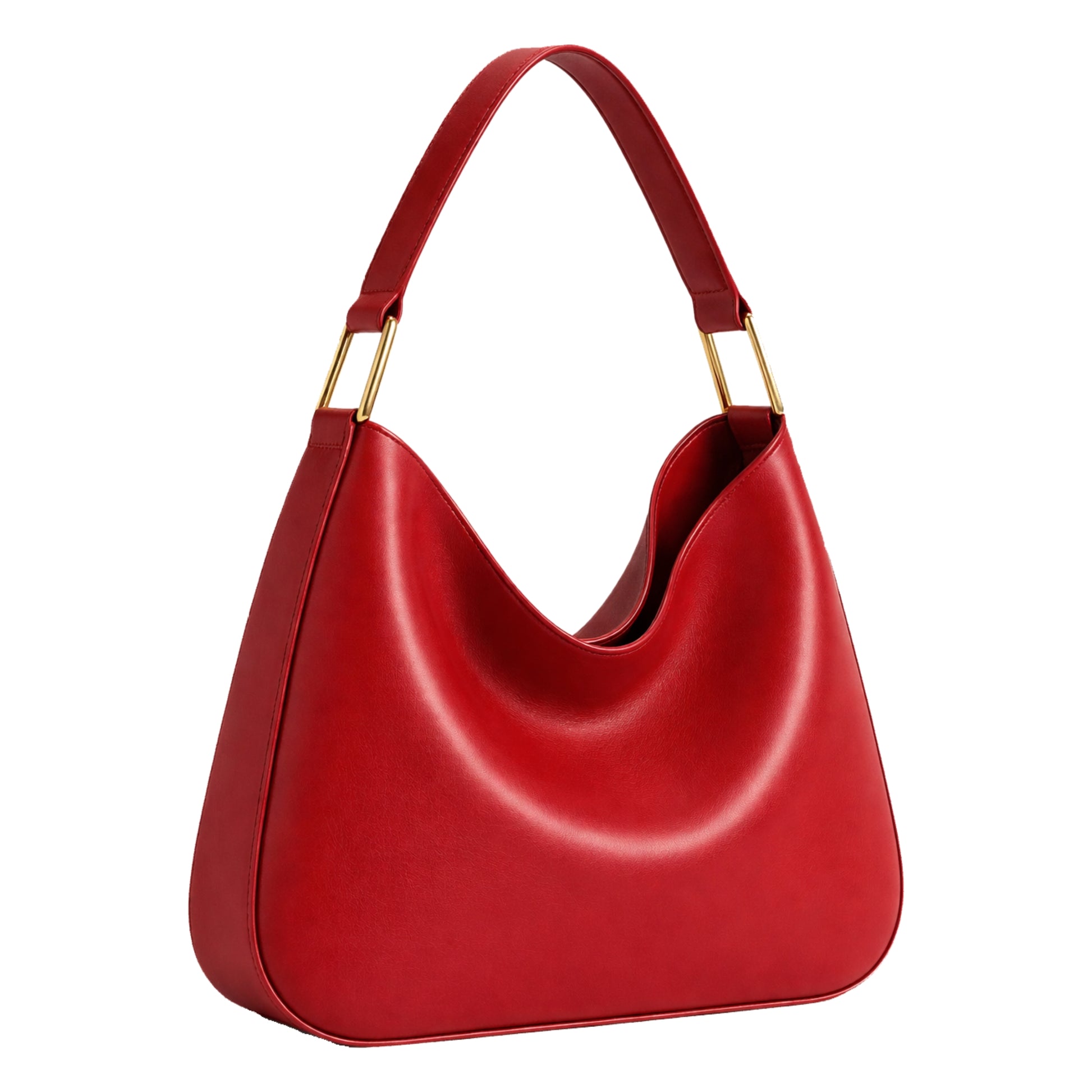Sellenes Brooke vibrant red premium leather handbag with a modern half-moon shape made in Europe in limited edition