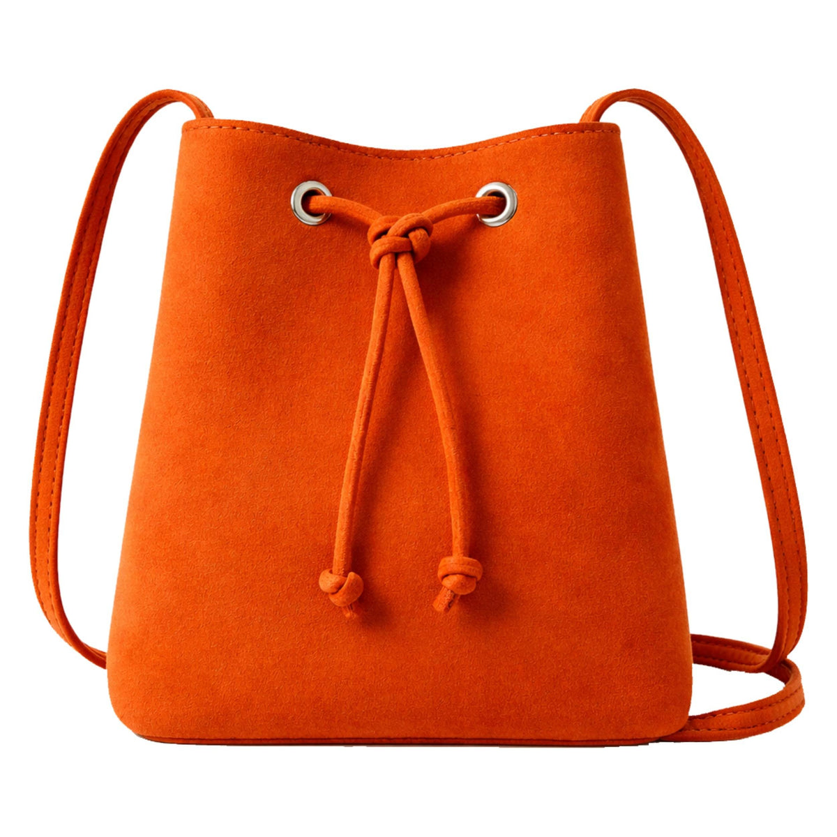 Sellenes Dolly mango orange premium suede bucket bag , handcrafted in europe in limited edition