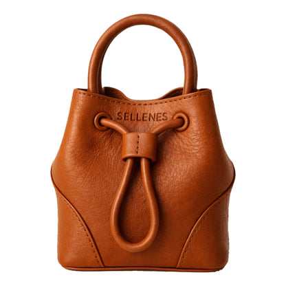 Dora Bucket luxury daily wear handbag by Sellenes, made of premium reddish-brown leather , handcrafted in Europe in limited edition