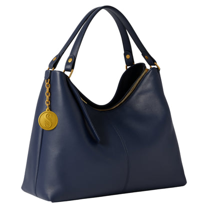 eclate navy leather luxury handbag