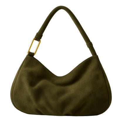 The Hob Sellenes handbag, made in premium green suede leather, with gold plated hardwear