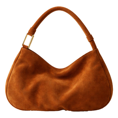 The Hob Sellenes handbag, made in premium brown suede leather, with gold plated hardwear