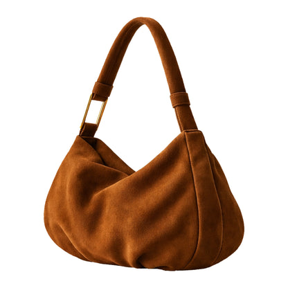 The Hob Sellenes handbag, made in premium brown suede leather, with gold plated hardwear , handcrafted in europe in limited edition