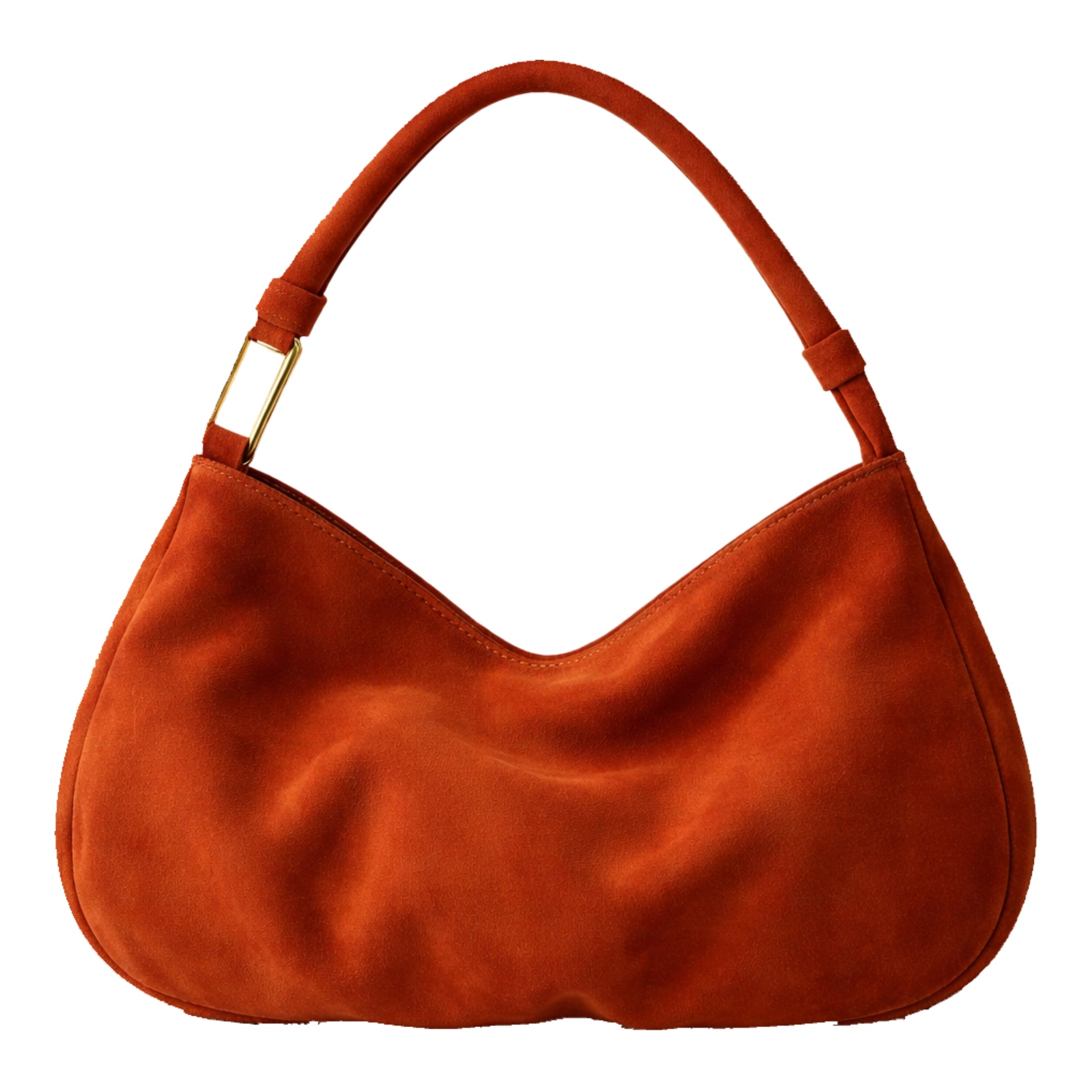 The Hob Sellenes handbag, made in premium rust suede leather, with gold plated hardwear