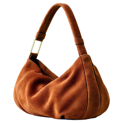 Sellenes The Hob is the everyday handbag, handcrafted of premium brown suede leather with gold plated hardwear