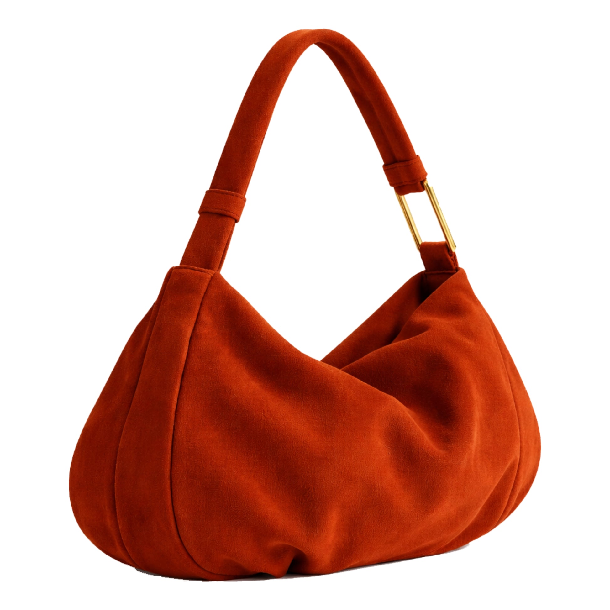 The Hob Sellenes handbag, made in premium rust suede leather, with gold plated hardwear , handcrafted in europe in limited series