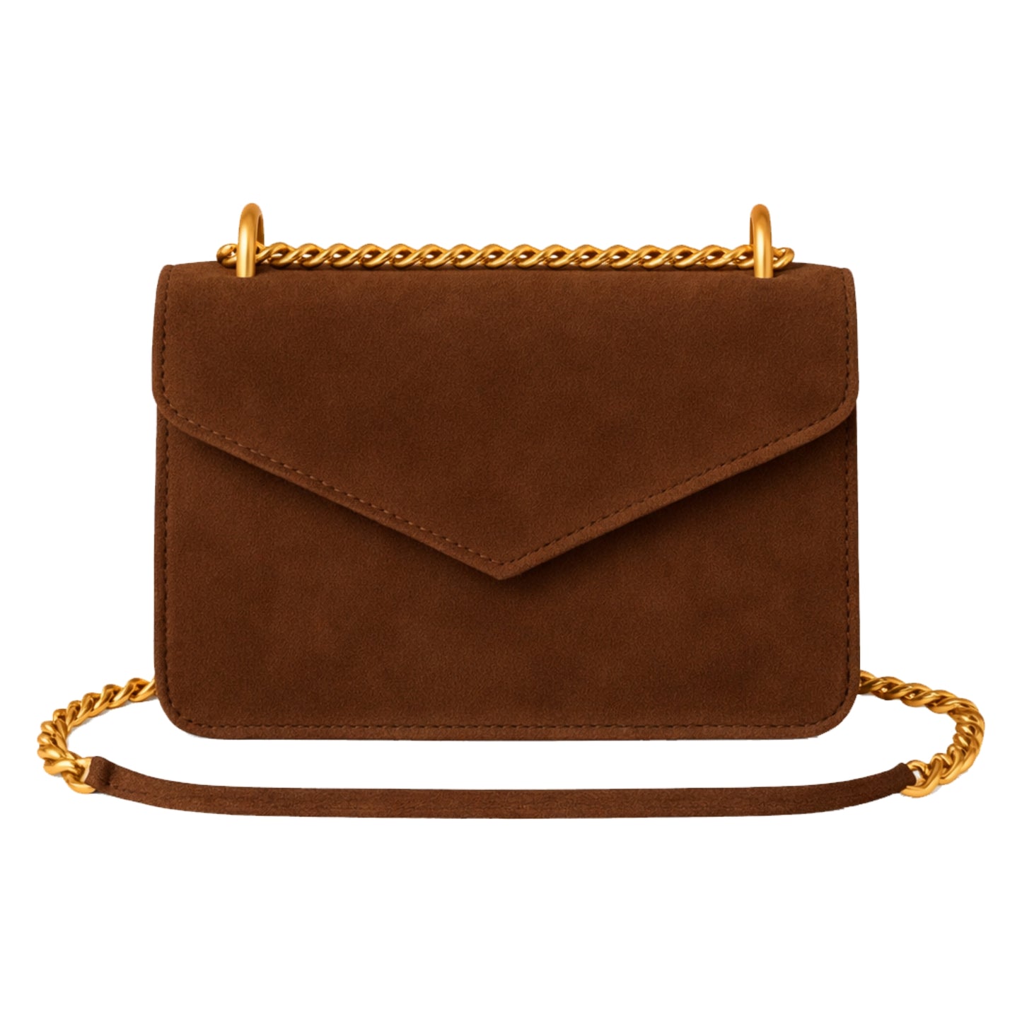Sellenes Moons Suede Brown - premium brown suede crossbody bag, with premium gold plated chain, handcrafted in Europe in limited edition