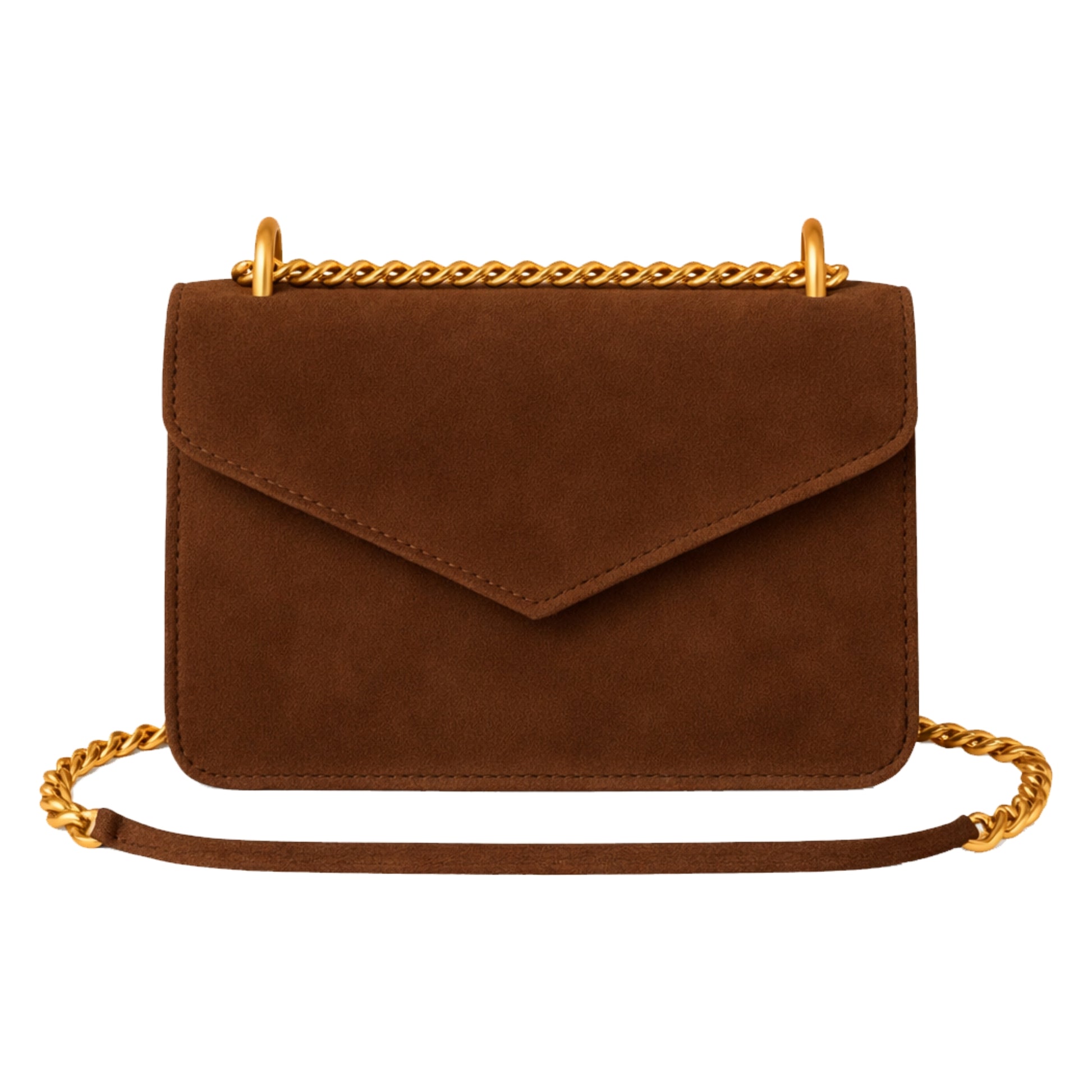 Sellenes Moons Suede Brown - premium brown suede crossbody bag, with premium gold plated chain, handcrafted in Europe in limited edition