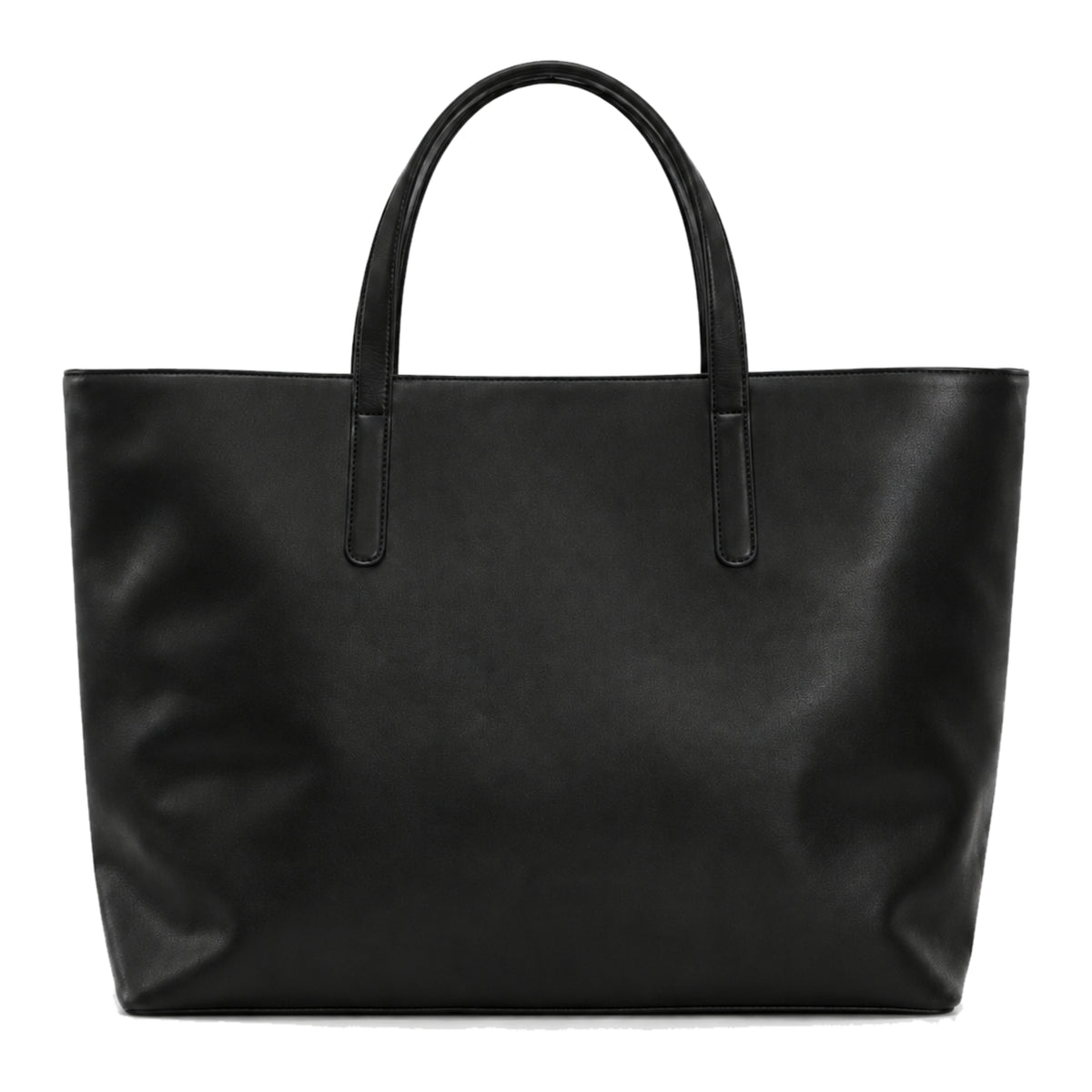 New Sole - the  black leather tote bag with two top handles by Sellenes, back view