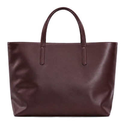 New Sole leather tote bag in a deep burgundy wine color, featuring two top handles and a structured rectangular shape, back view