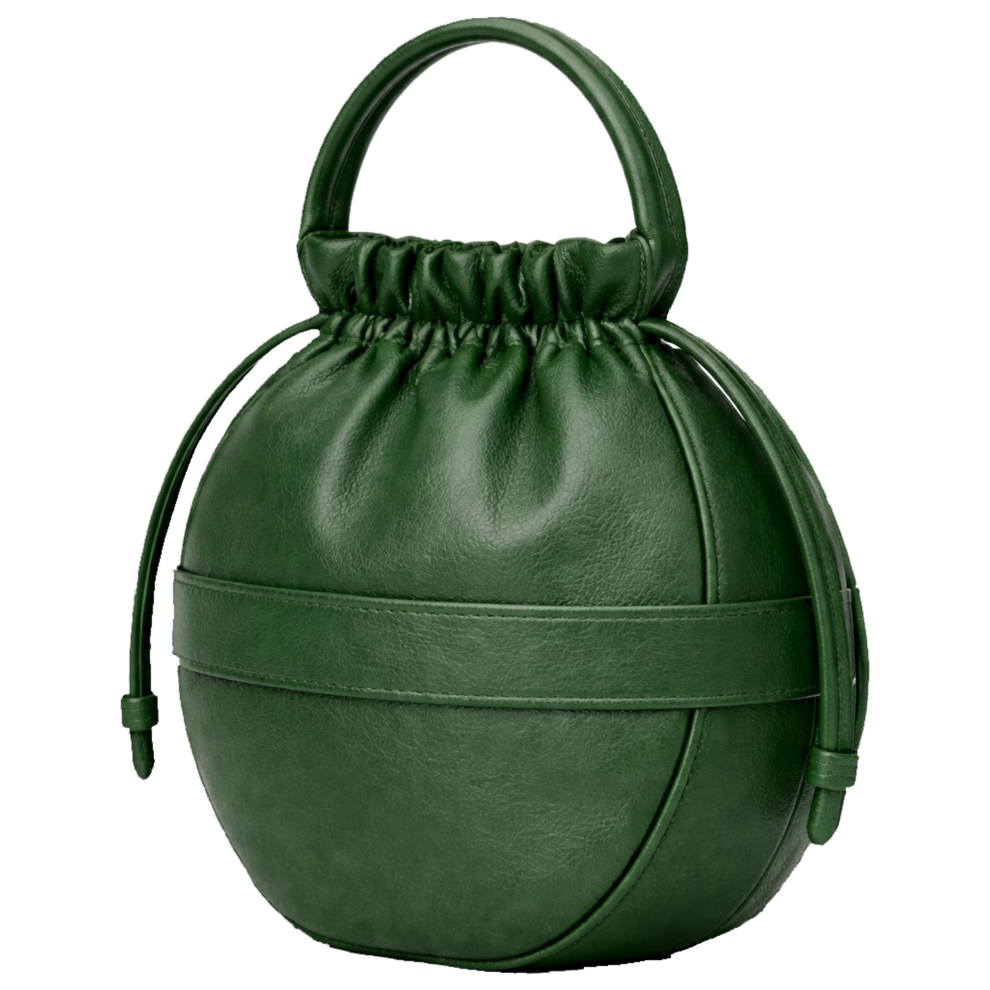 Sellenes Roundy green luxury leather bag back, round unique shape, limited edition