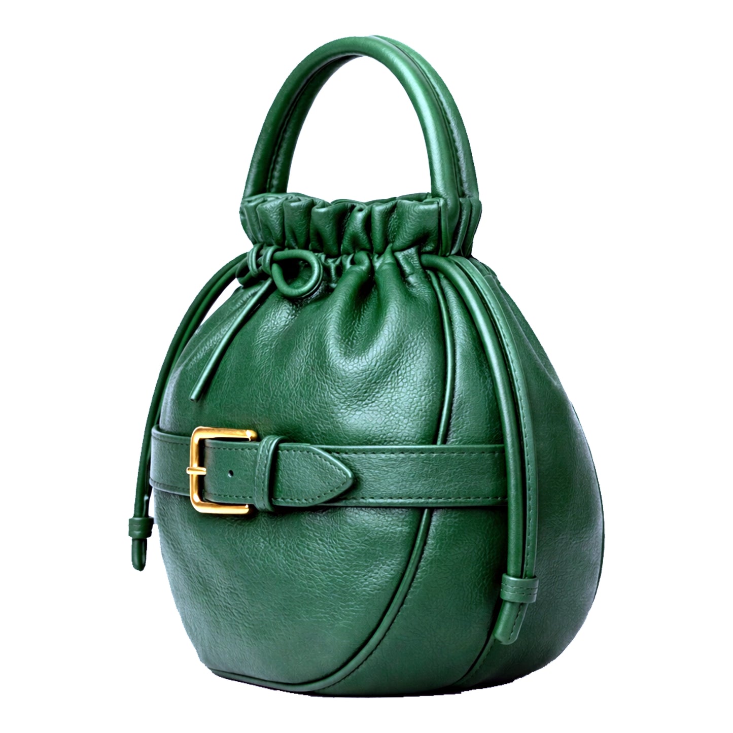Roundy green leather bag by Sellenes with a structured shape, handcrafted in Europe in limited edition