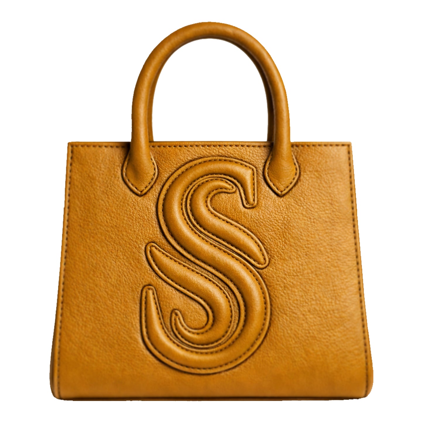 Sellenes Sally L soleil yellow textured leather tote bag featuring a prominent embossed 'S' logo , handcrafted in Europe in limited edition