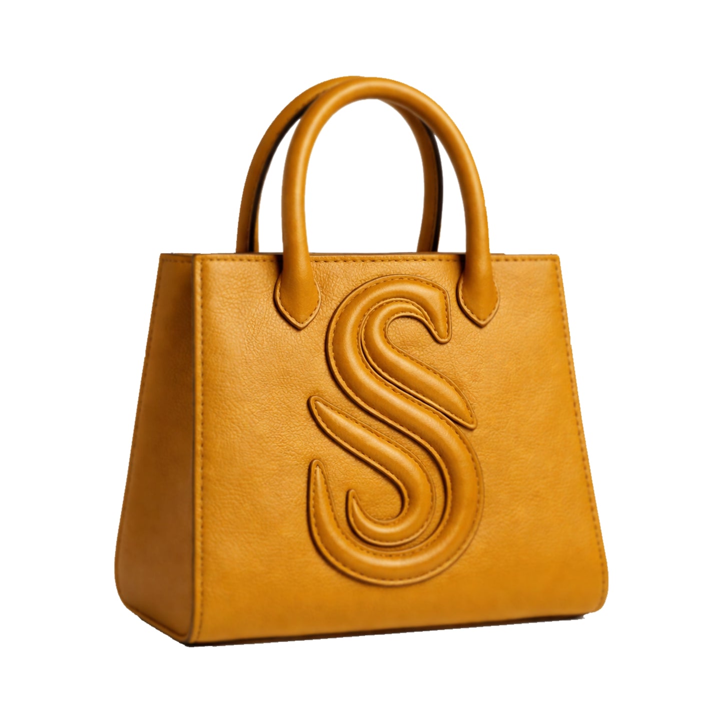 Sellenes Sally L soleil yellow textured leather tote bag featuring a prominent embossed 'S' logo , handcrafted in Europe in limited series