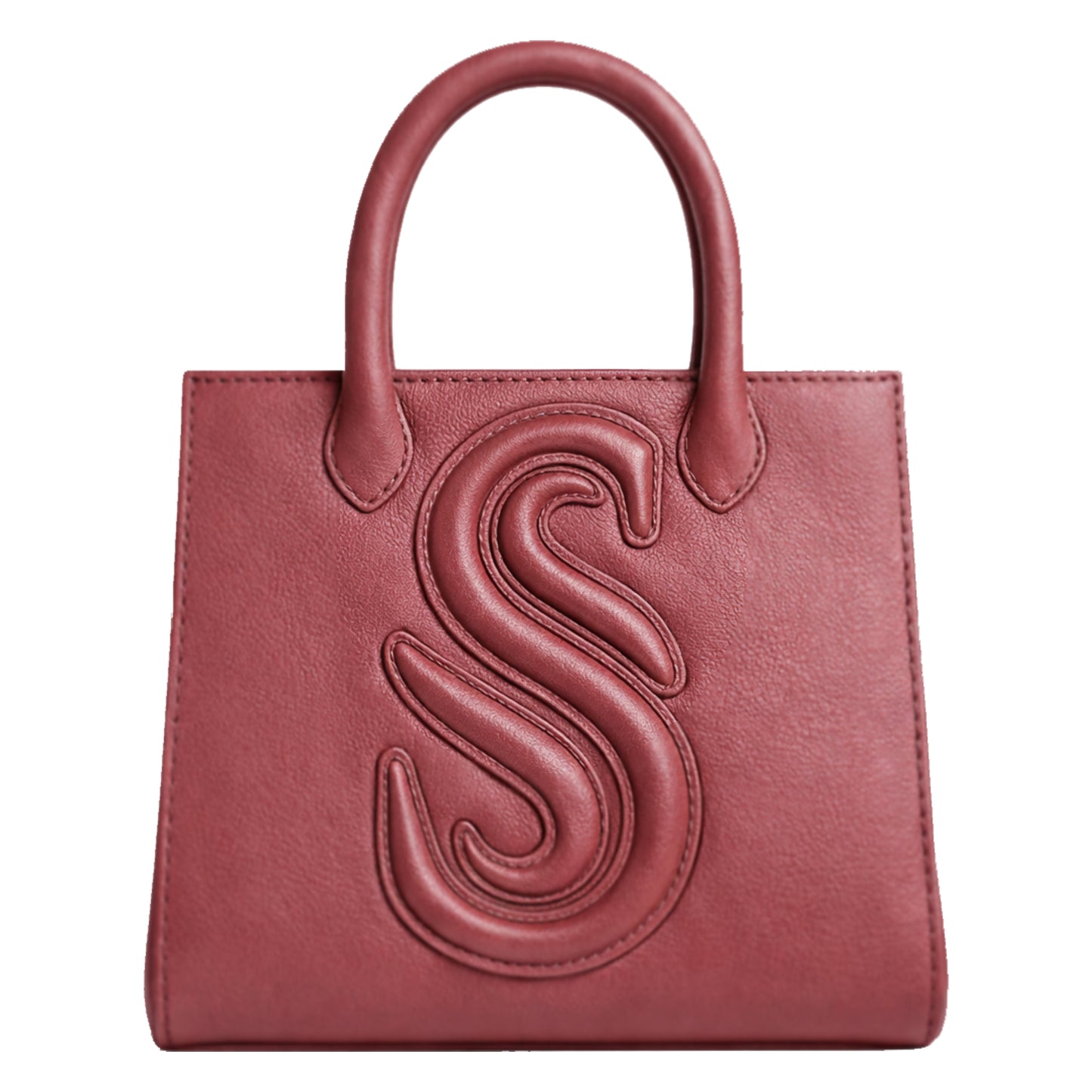Sellenes Sally L peony pink luxury leather handbag with a large hand stitched logo design , handcrafted in Europe in limited series