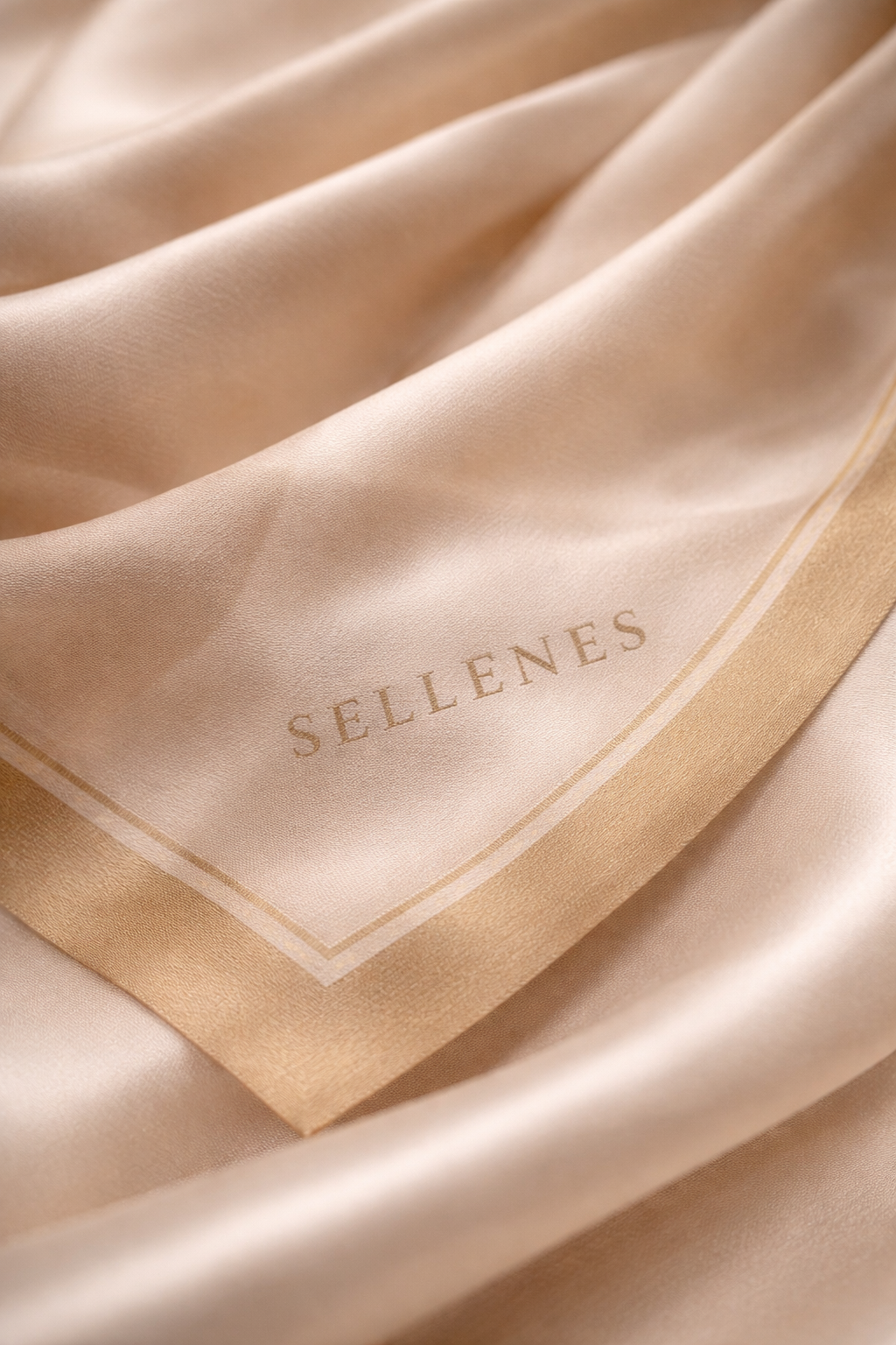 Sellenes Beige Silk Scarf details - silk luxury scarf