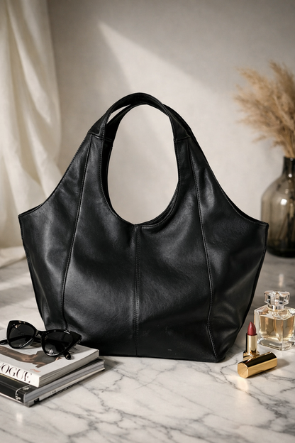 The Tote - Sellenes fines tote handcrafted in limited edition, made in black premium nappa leather