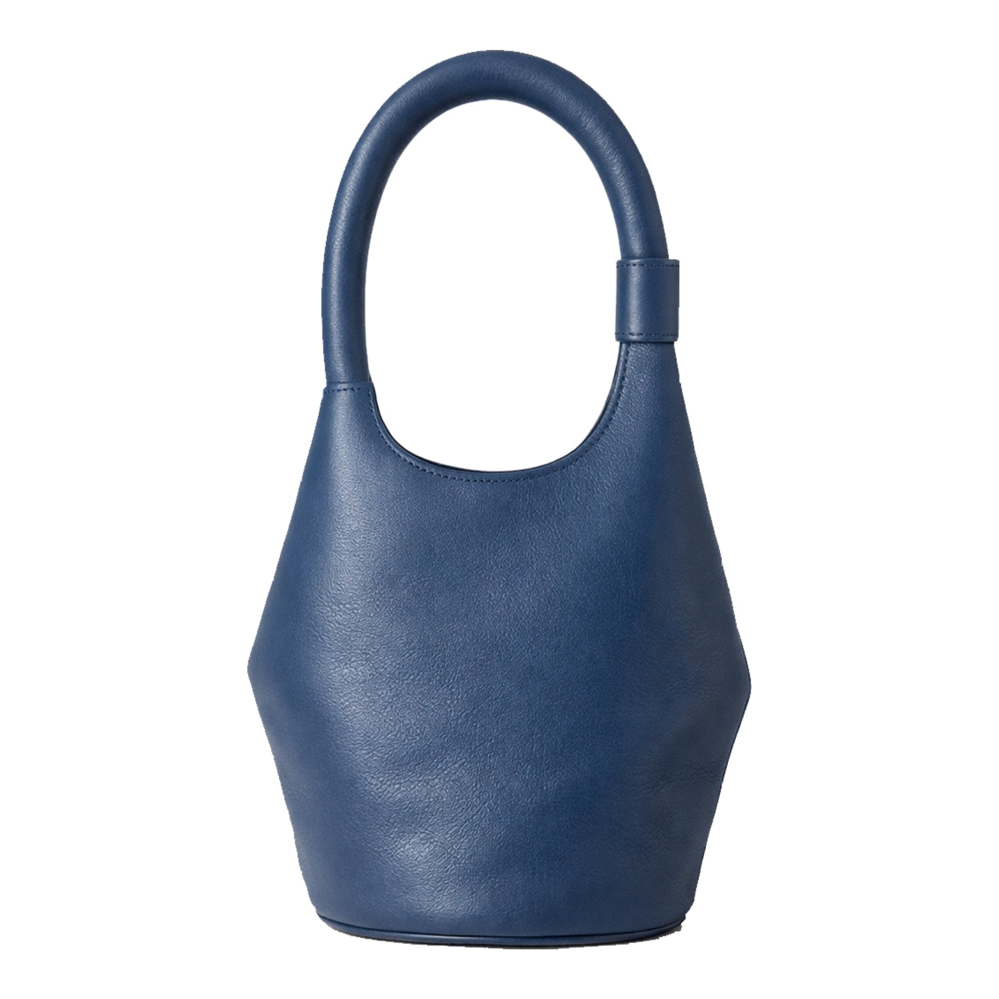 The Bucket S luxury Sellenes handbag, with architectural shape made in limited edition, blue leather back view
