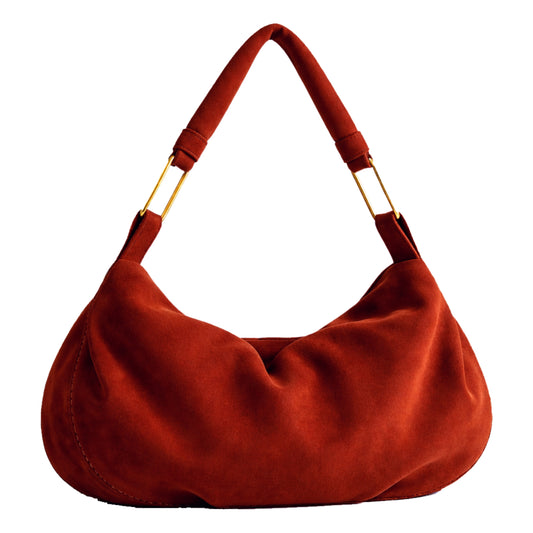 Luxury Hobo Bag made of premium suede leather, with gold plated hardwear