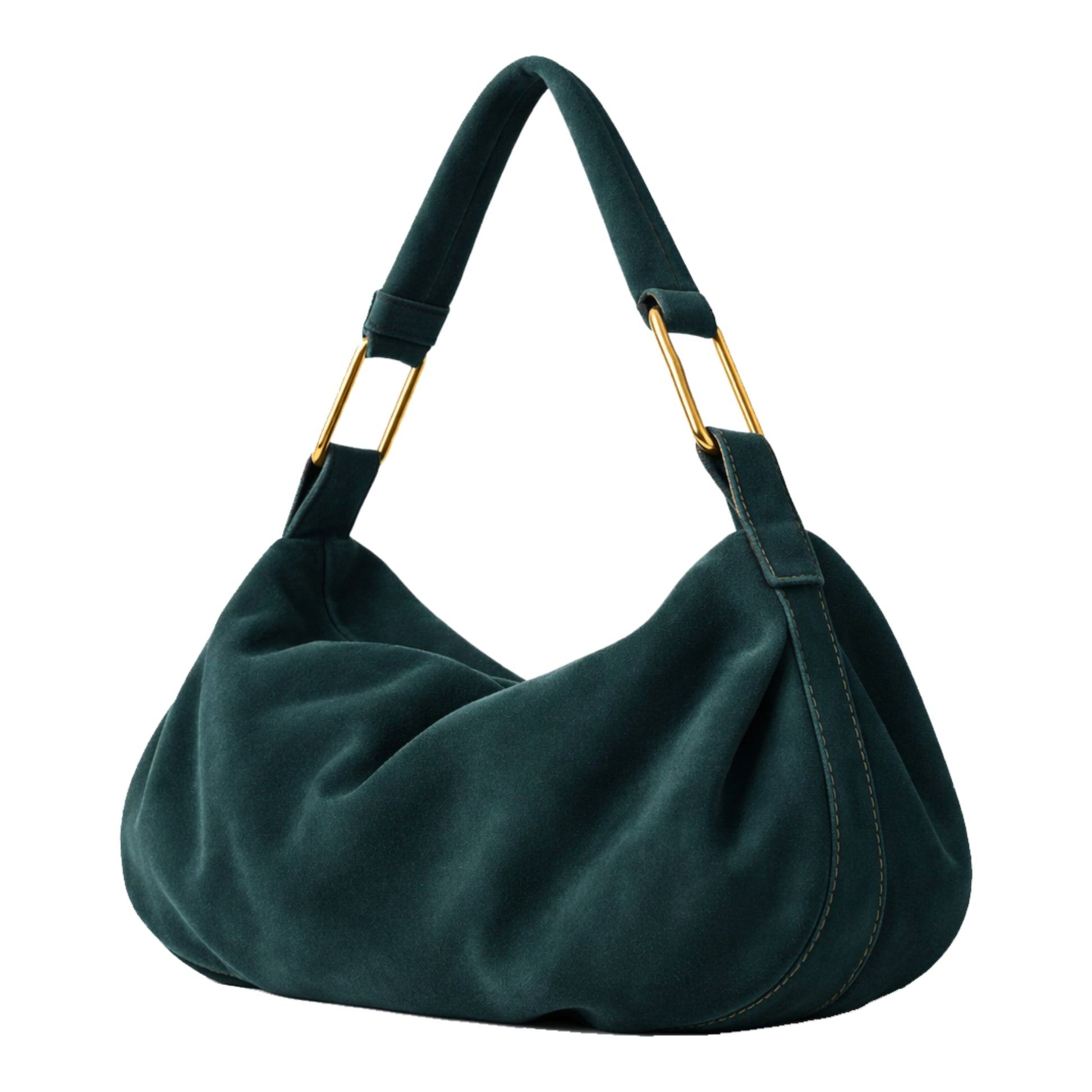 Luxury Hobo Bag made of premium green leather, with gold plated hardwear