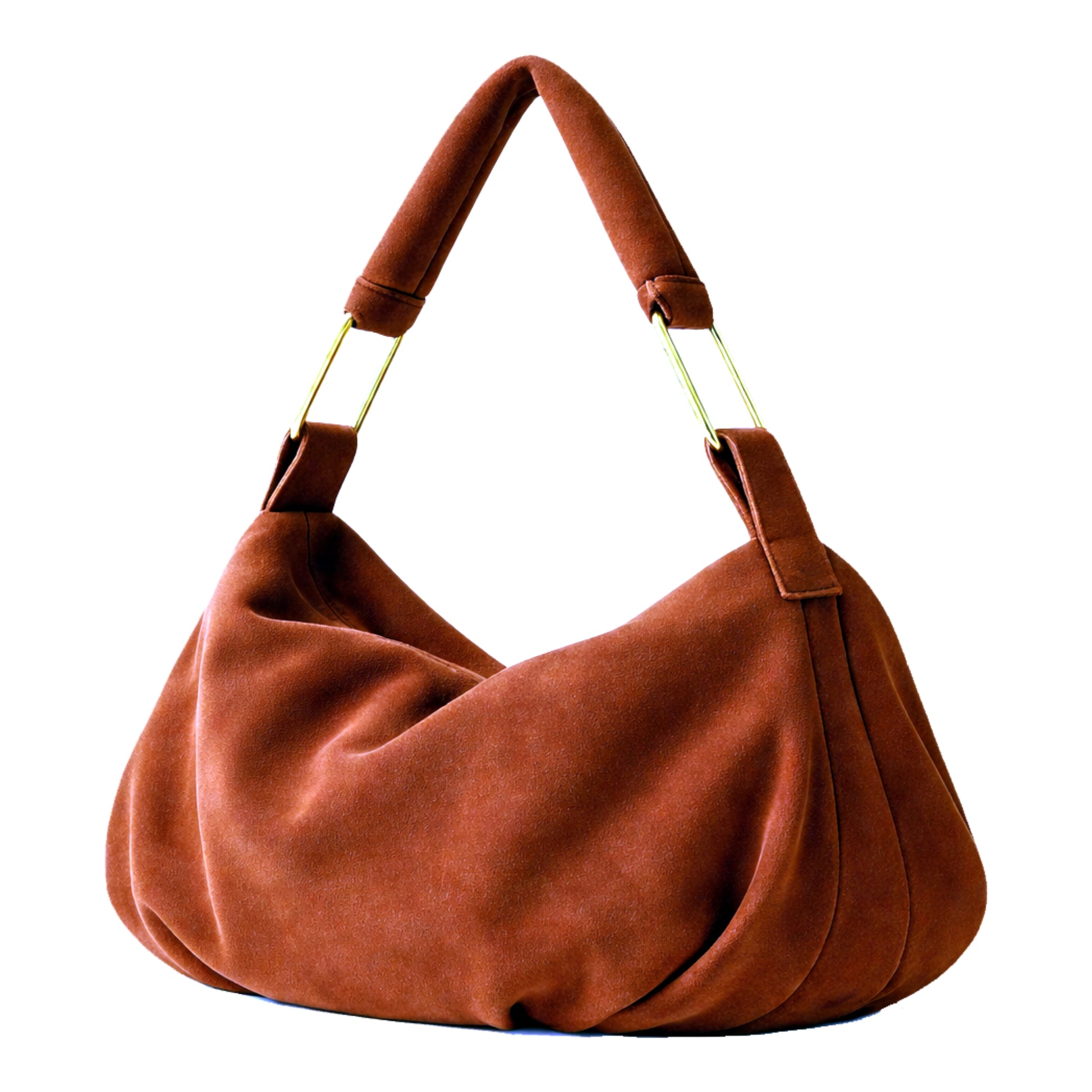 Luxury Hobo Bag by Sellenes made of rust premium suede leather,golden plated hardwear , limited edition