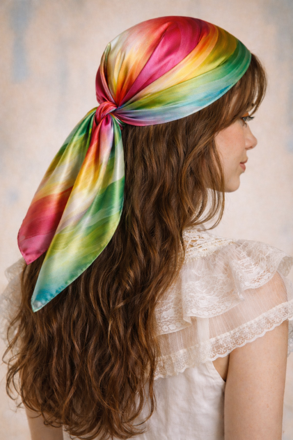Sellenes Summer Vibes silk scarf - luxury silk scarf wear on head