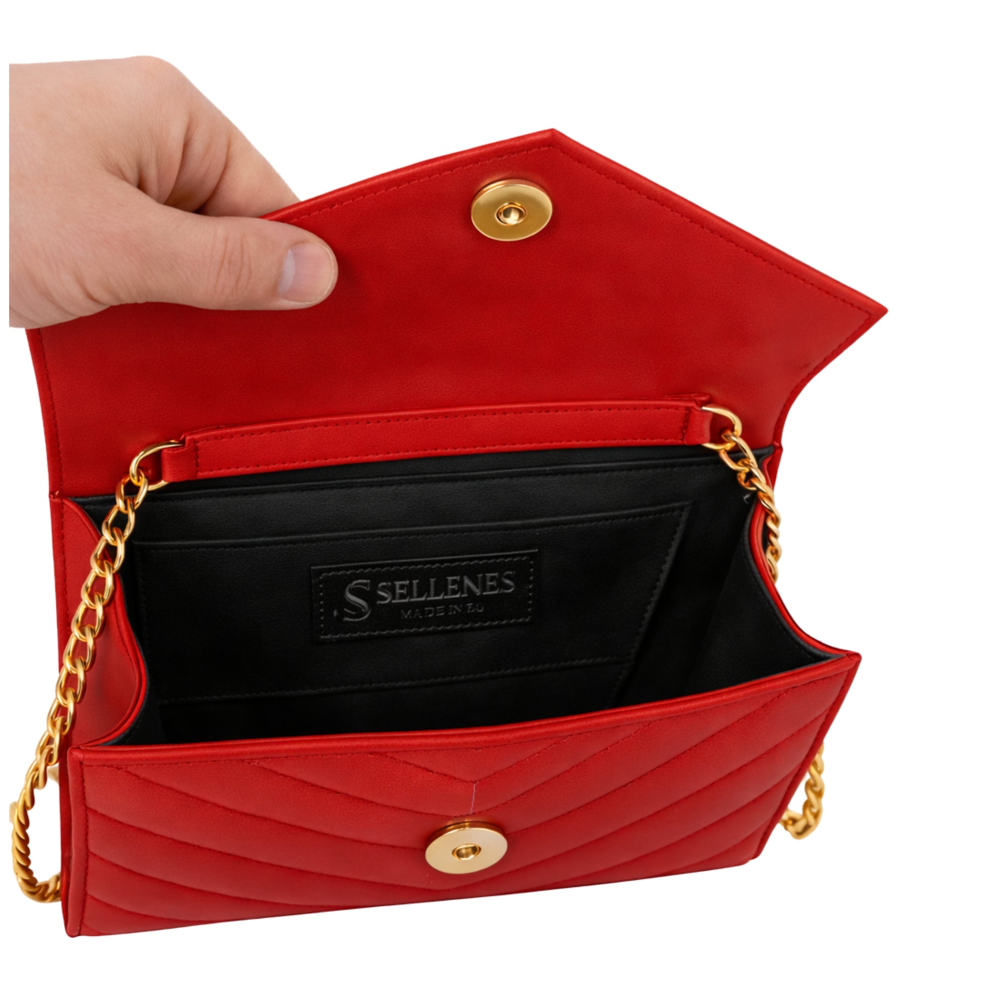 Val Red Clutch by Sellenes - luxury clutch inside view
