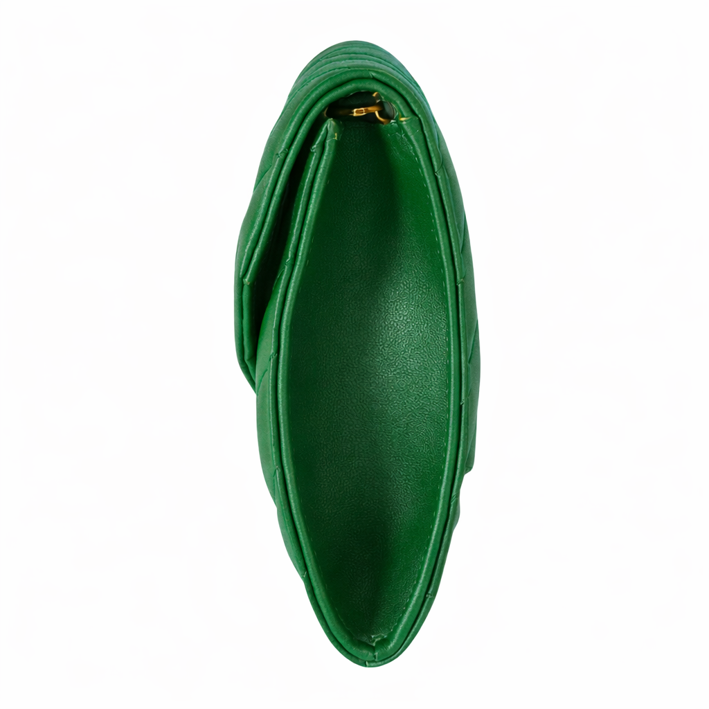 Val Summer Luxury green leather clutch Sellenes side view