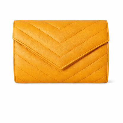 Val Summer Luxury musratd yellow leather clutch Sellenes chevronn stitches