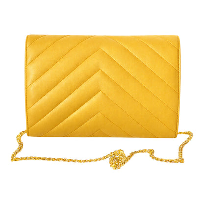 Val Summer Clutch yellow mustard leather with golden accesories , chevron stitches  back view Sellenes summer edition