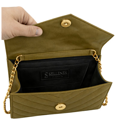 Val Summer clutch - Sellenes summer clutch collection - olive inside view