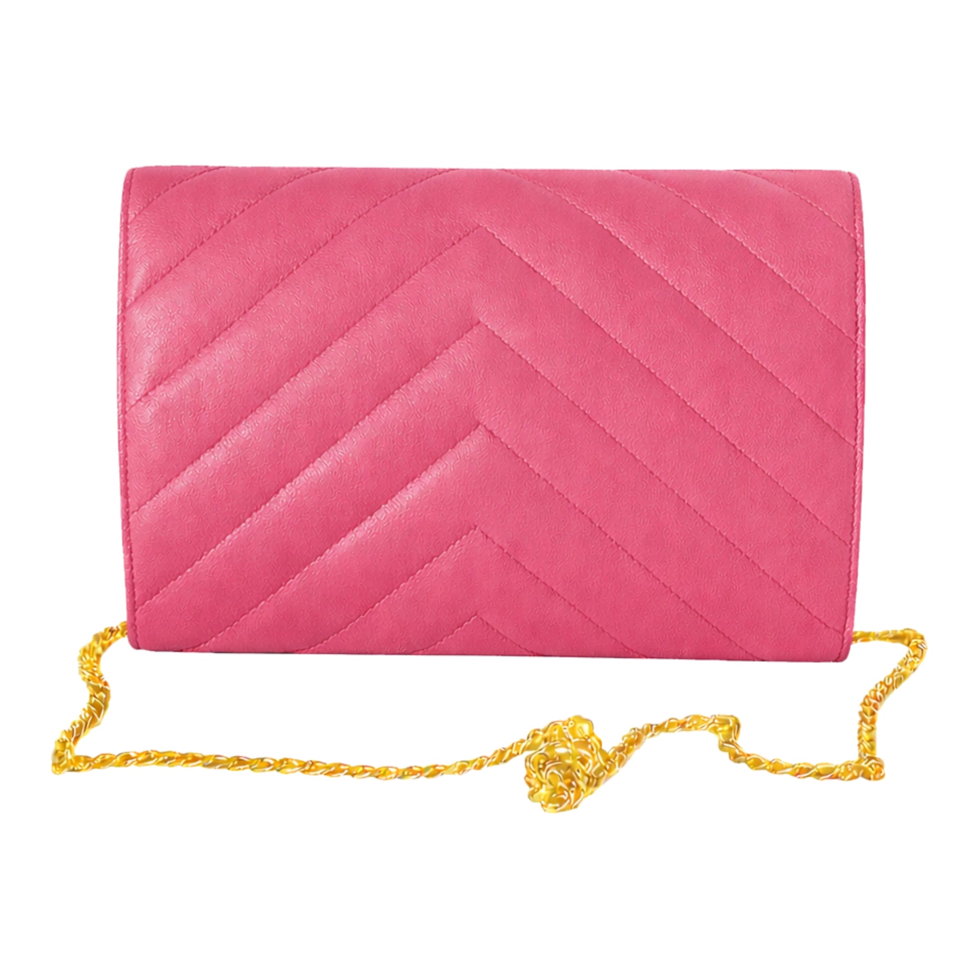 Val Summer Clutch pink leather with golden accesorie chevron stitches  back view Sellenes summer edition