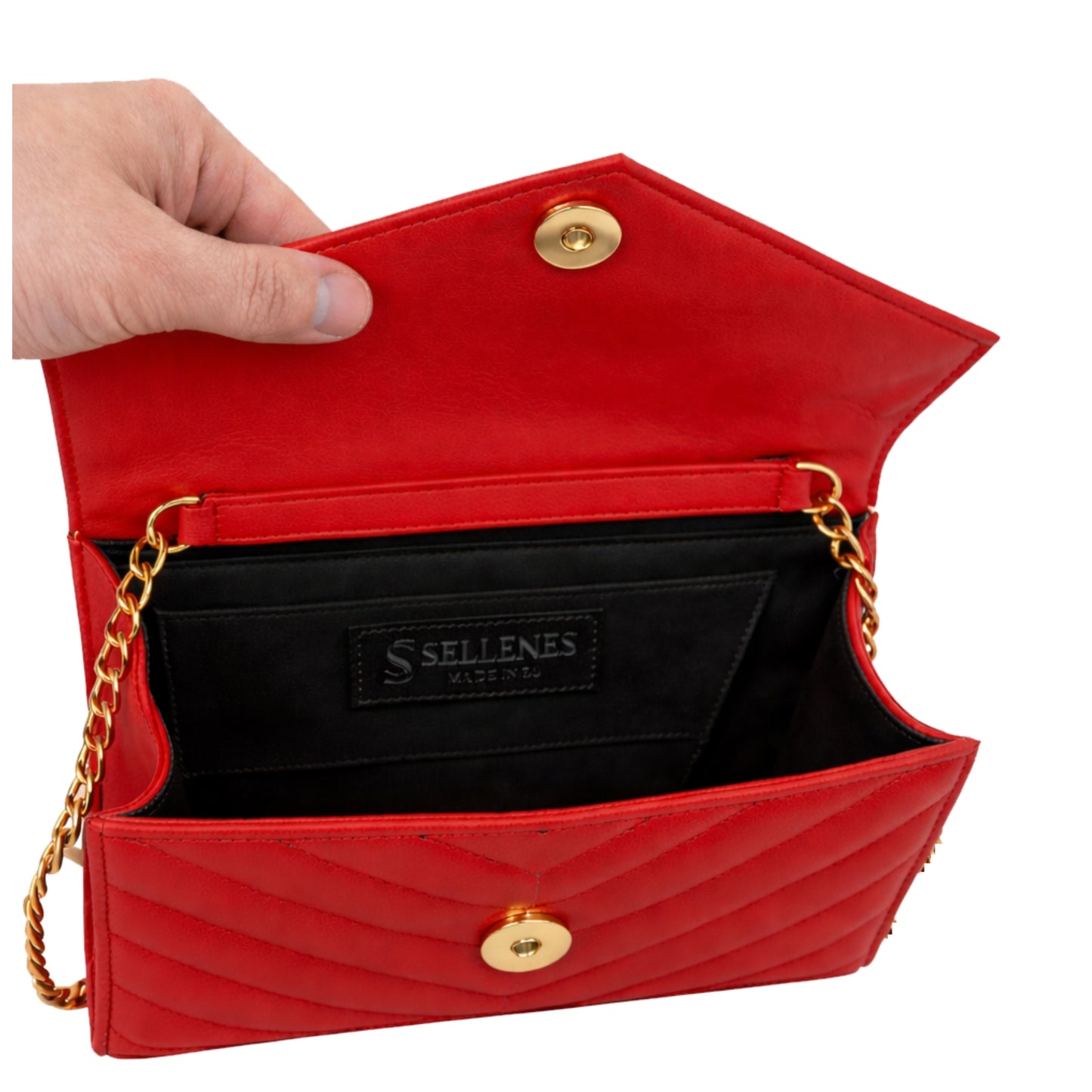 Val Summer Clutch red  gold inside view Sellenes summer edition