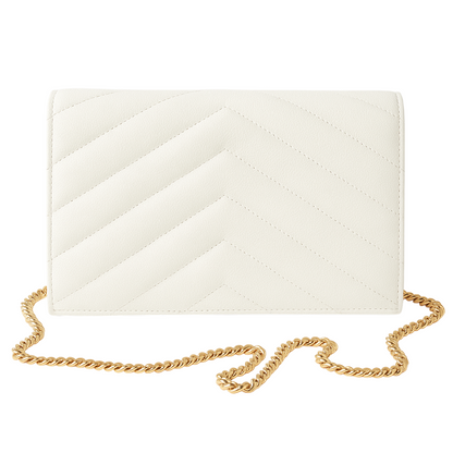 Val White Clutch by Sellenes, with golden chain back view