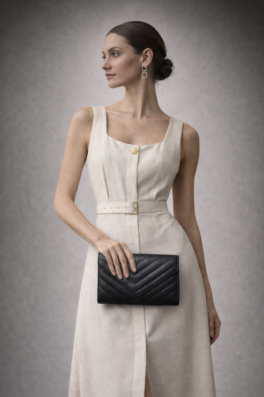 Valey Slim Black Luxury Clutch by Sellenes - leather luxury clutch