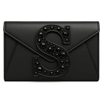 Valeya luxury Sellenes black leather clutch
