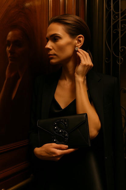 Valeya Sellenes luxury black clutch