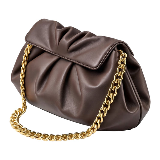Vela Brown handbag with  gold chain strap - quite luxury Sellenes